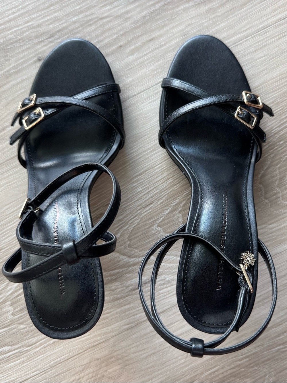 NWOT White House Black Market Black Strappy Ankle-Tie Heels - Picture 12 of 14